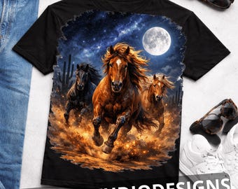 Wild Horses Vintage 90s Graphic PNG, Retro Moonlit Running Horse Tee