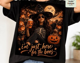 Funny Halloween Doll Face PNG, Just Here For Booing PNG, Cute Spooky Girl Sublimation Design, Girly Halloween Shirt PNG