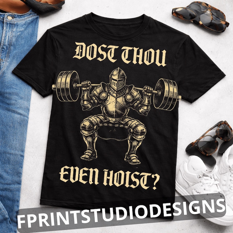 Hebst Du auch? PNG | Mittelalterliches Ritter-Gewichtheber-T-Shirt Bild 1