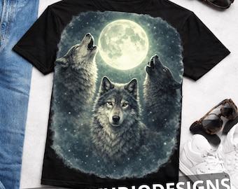 Howling Wolves Vintage 90s Graphic PNG Retro  Wolf Moon Tee, Wild Free, Loyal Wolf Retro Top,Grey Wolf Washed  Tee