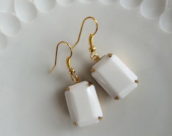 CLARA - white facetted geometric opaque earrings easter