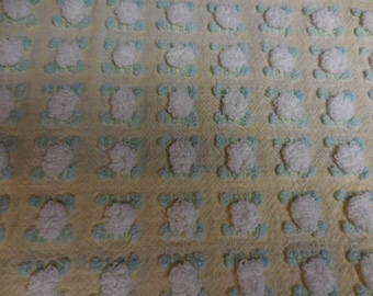 Morgan Jones YELLOW with White ROSEBUDS and Buttonhole Designs Vintage Chenille Bedspread Fabric - So Pretty - 18" X 35"
