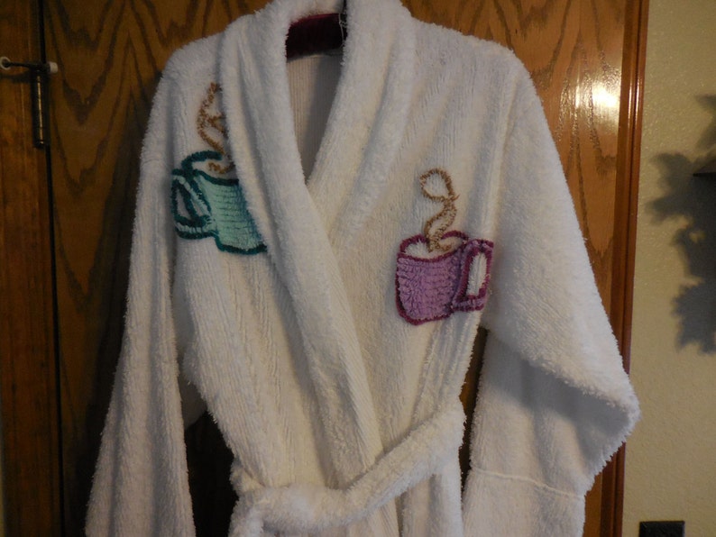 Vintage Canyon Group White Coffee Talk Chenille ROBE White Etsy