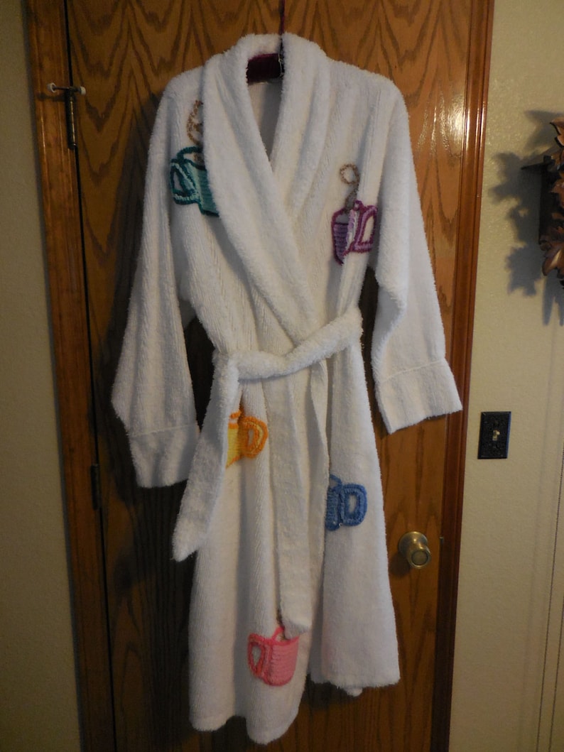 Vintage Canyon Group White Coffee Talk Chenille ROBE White Etsy