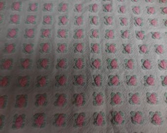 Morgan Jones MINIATURE PINK ROSEBUDS Vintage Chenille Bedspread Fabric - 13+" X 18+"