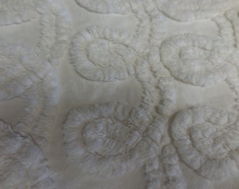 WHITE on White Plush CHENILLE CURLIQUES Vintage Chenille Bedspread Fabric - 21" X 24" - So Pretty