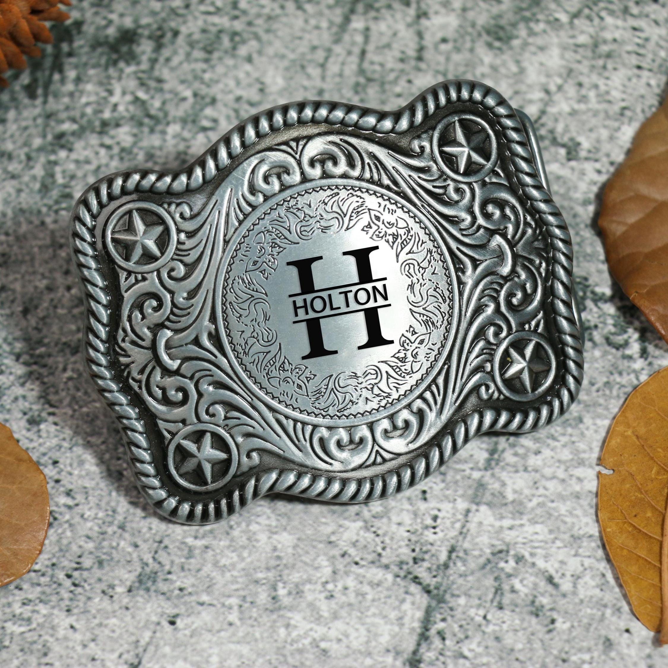 Cowgirl Western Belt Buckle Silver Tone Green Script Oval Rodeo Style Accessory Belt Buckle with Opossum, Oval Men main image 3