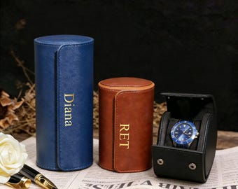 Personalized Leather Watch Box, Custom Leather Watch Case, Watch Roll for 3 Watches, Watch travel case, Gifts for Husband, Christmas Gifts