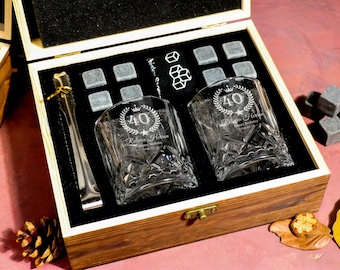 Juego de vasos de whisky personalizados para 40 cumpleaños: regalo personalizado y añejado a la perfección para papá, hombres y cumpleaños importantes.