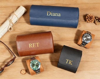 Watch Roll for 3 Watch,Personalized Leather Watch Box,Wedding groomsmen gift,Men Watch Travel Case,Gift for him,Engraved Travel Watch Holder