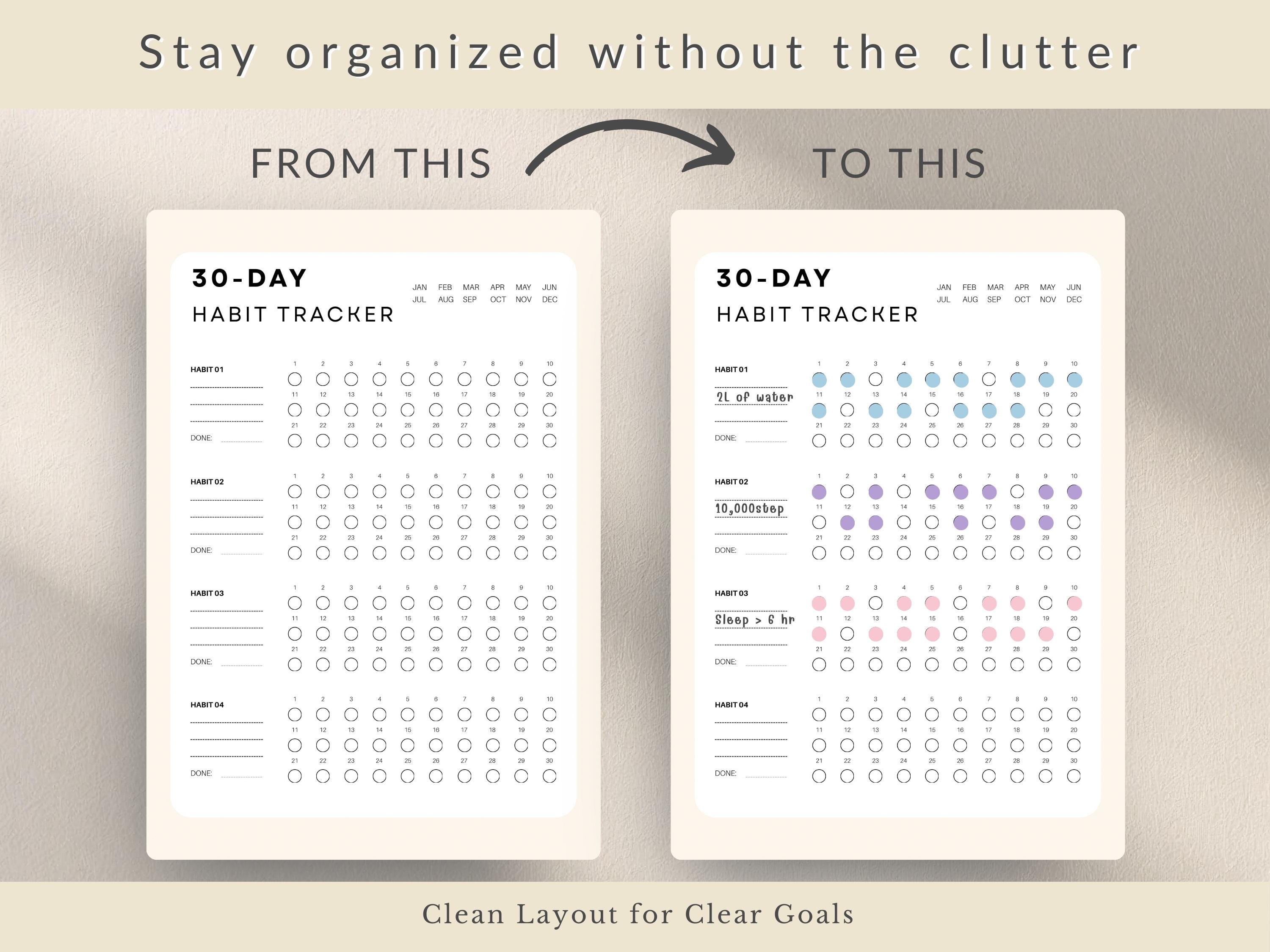 30 Day Habit Tracker Printable & Digital | Monthly Goal Planner PDF ...