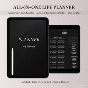 iPad用ミニマリストデジタルプランナー：日付なし、ハイパーリンク付き（GoodNotes、Notability、Xodo、Noteshelf用PDFダウンロード）