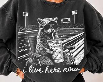 Raccoon Football PNG, I Live Here Now PNG, Funny Game Day Raccoon, Football Sublimation Design, Transparent PNG Digital Download