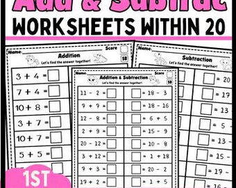 Math Fact Fluency Addition and Subtraction to 20 Timed Tests Practice ...