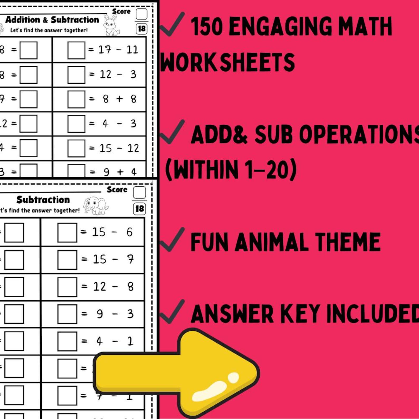 1st Grade Math Fact Fluency Worksheets | Addition & Subtraction Within ...