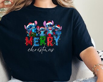 Stitch Disney Shirt, Disney Lillo und Stitch Sweatshirt, Stitch Hoodie, lustiges Disney Tshirt, Marry Chirstmas, Weihnachten Hoodie