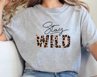 Sudadera con estampado de leopardo Stay Wild, cuello redondo divertido