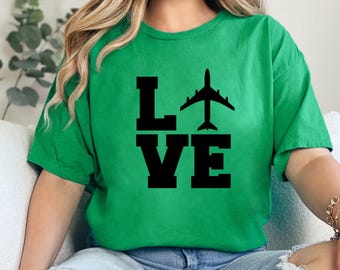 Sudadera con gráfico de amor, diseño de vuelo y viajes, sudadera con cuello redondo, camiseta divertida