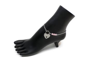 Locking Slave anklet - Pink BDSM Jewelry - Locking Anklet - Locking Submissive Jewelry - Heart Lock BDSM Anklet - Discreet Day Collar