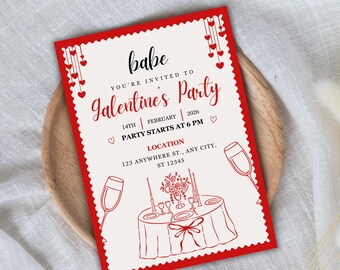 Plantilla de invitación editable para el Día de Galentine / Invitación imprimible para una noche de chicas / Fiesta digital de San Valentín / Descarga instantánea