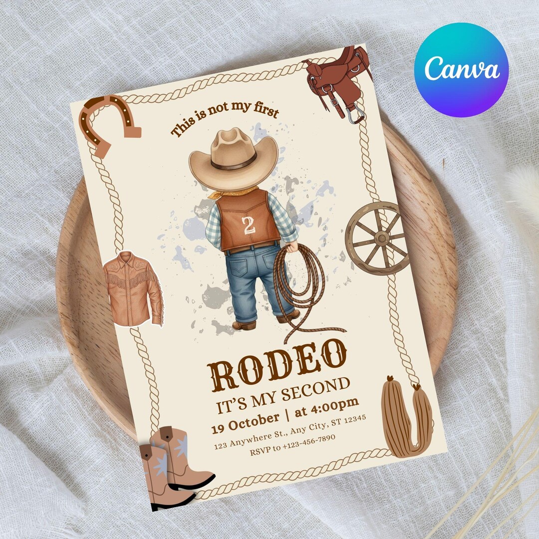 Boys 2nd Rodeo Birthday Invitation, My Second Rodeo Party Invite ...
