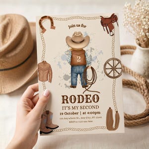 2nd Rodeo Birthday Invitation, Cowboy Western Party Invitation Theme, Saddle Up, Second Rodeo Birthday Invite, Wild West Birthday 5 x 7 Card