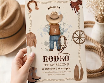 2nd Rodeo Birthday Invitation, Cowboy Western Party Invitation Theme, Saddle Up, Second Rodeo Birthday Invite, Wild West Birthday 5 x 7 Card