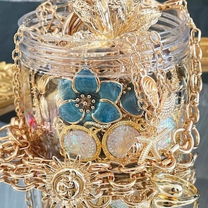 Frasco misterioso de joyería dorada, conjunto de collar, pulsera, anillo y pendientes para uso diario, caja de joyería tono dorado, regalo minimalista para mujer para el día a día.