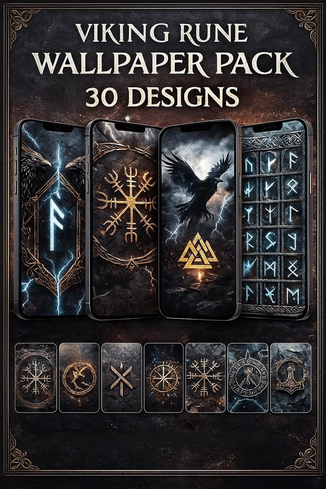 Viking Rune Wallpaper Pack • 30 Dark Nordic Phone Backgrounds • Norse ...
