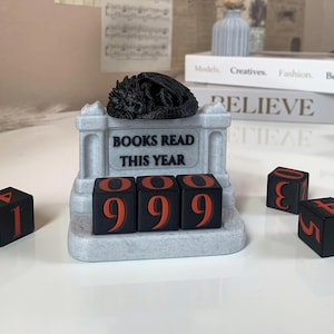 Bokräknare med sovande drake, spårningsfunktion för böcker som lästs i år, 3D-utskrivet bokhylletillbehör, present till bokälskare, dekoration för fantasybibliotek
