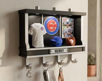 Personalized Baseball Key Holder with LED Light, Custom Name And Photo 3D Printed Key Rack,Unique Gift for Baseball Lovers