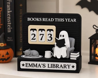 パーソナライズされたブックトラッカー ハロウィンデコレーション、ゾッとする幽霊の本棚デコレーション、かわいい幽霊の読書棚ディスプレイ、本好きのための3Dプリントギフト