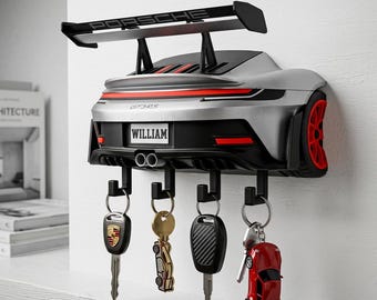 パーソナライズされたスポーツカーキーホルダー、カスタムウォールキーラック、3Dプリントの車好きへのギフト、ユニークなガレージ玄関装飾