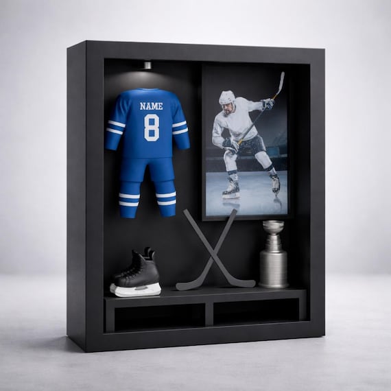 Personalized Hockey Jersey Shadow Box, Custom Name & Number Frame, Hockey Player Photo Display, Sports Memory Frame, Gift for Hockey Fan