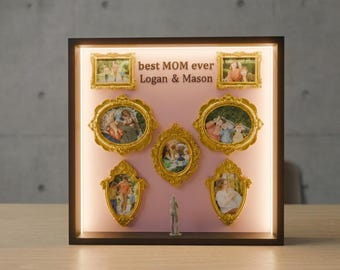 Personalized Mom Photo Frame Shadow Box with LED Light, Best Mom Ever Gift, Custom Family Picture Frame, Mother’s Day Gift from Kids