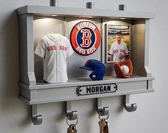 Custom Baseball Key Rack with LED Light, Personalized Name And Photo Key Holder, 3D Printed Home Decor for Baseball Fans