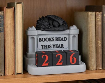 Sleeping Dragon Book Counter, Books Read This Year Tracker, 3D Printed Bookshelf Accessory, Gift for Book Lovers, Fantasy Library Decor
