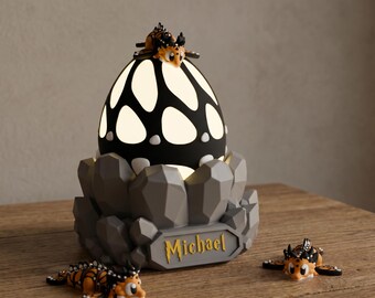 Personalized Dragon Egg Night Light, Custom Name 3D Printed Dragon Lamp, Glowing Dragon Egg with Baby Dragon, Fantasy Decor, Birthday Gift