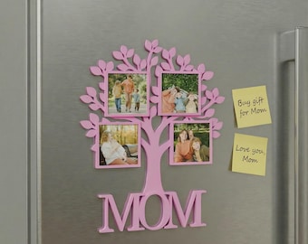 Personalized Mom Photo Frame Tree, Family Tree Photo Frame Magnet for Fridge, 3D Printed MOM Picture Holder, Unique Birthday Gift for Mom