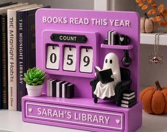 Personalized Halloween Ghost Reading Book Tracker,Custom Cute Ghost Reading BookShelf Decor, 3D Printed Gift For Book Lovers