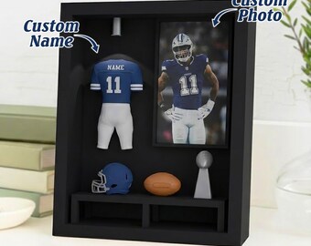 Custom Football Jersey Shadow Box, Personalized Senior Night Gift, Custom Jersey & Helmet Colors, Name, Number, Sports Memory Frame