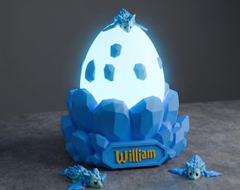 Personalized Dragon Egg Night Light, Custom Name 3D Printed Baby Dragon Lamp, Fantasy Nursery Light, Unique Birthday Gift for Kids
