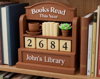 Personalized 3D Printed Books Read Tracker, Books Read This Year, Custom Name Gift for Book Lovers, Bookshelf Decor, Vintage Library Decor