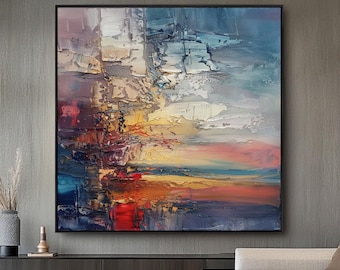 Dipinto a olio espressionista astratto, tela spessa e colorata, impasto, arte murale moderna per soggiorno, camera da letto, originale pronto da appendere