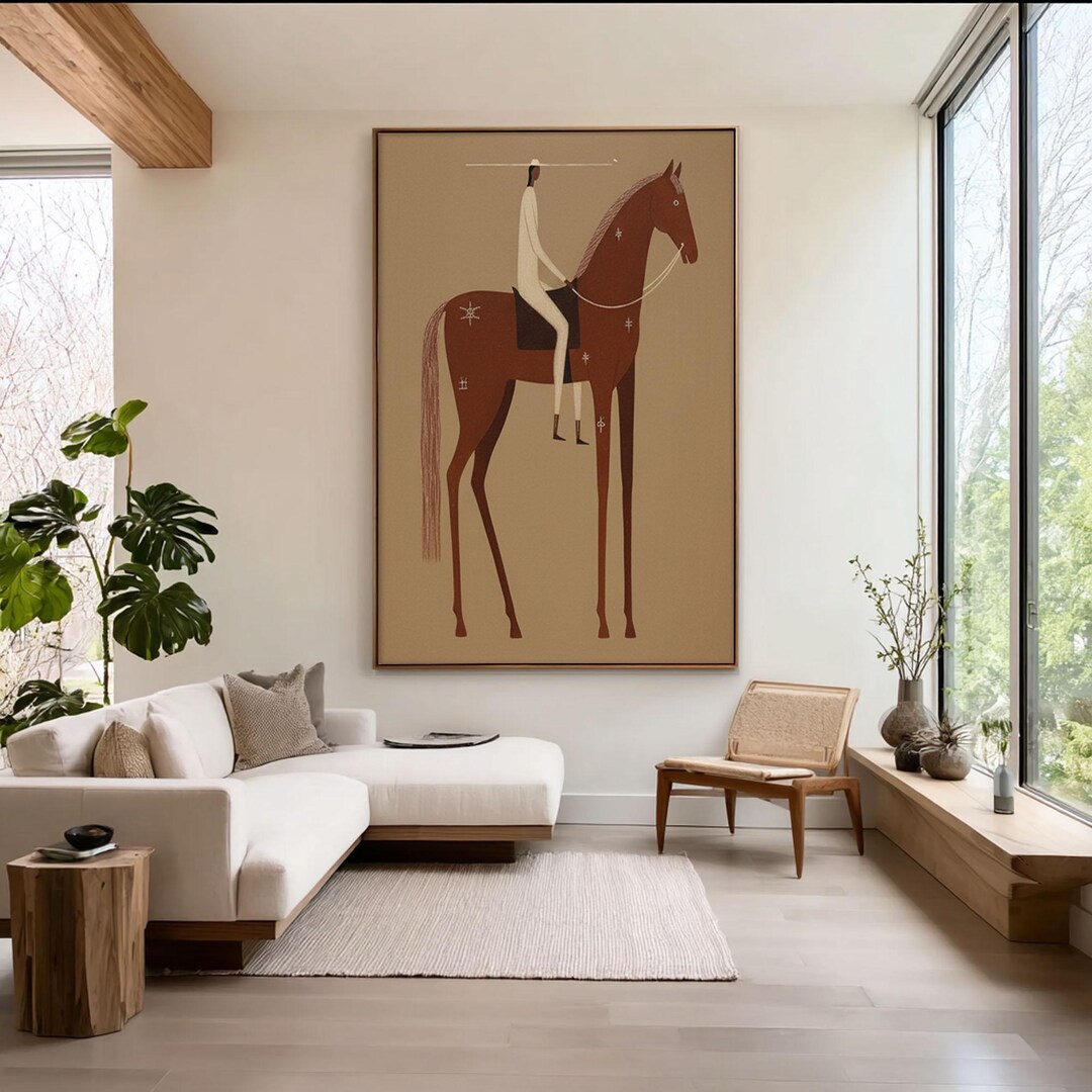 Minimalist Horse and Rider Art Print,modern Boho Wall Decor, Mid ...