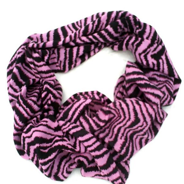 Hot Pink Zebra Infinity Scarf, Animal Print, Zebra Print Circle Scarf, Handmade Hot Pink Zebra Infinity Scarf