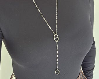 Stainless steel necklace for women. Long marine link necklace, for her.