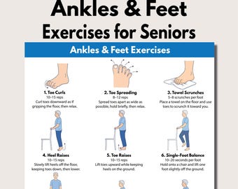 Esercizi per caviglie e piedi per anziani stampabili, allenamento per l'equilibrio e la forza dei piedi, poster di fitness per anziani