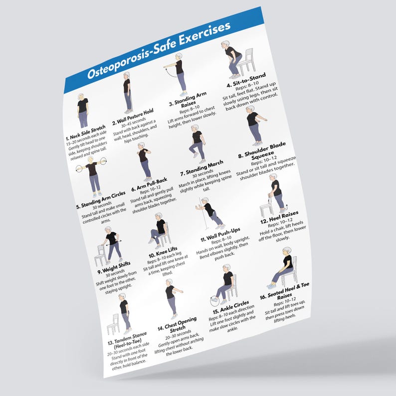 Osteoporosis Exercises PDF for Seniors, Bone Health Workout Printable ...