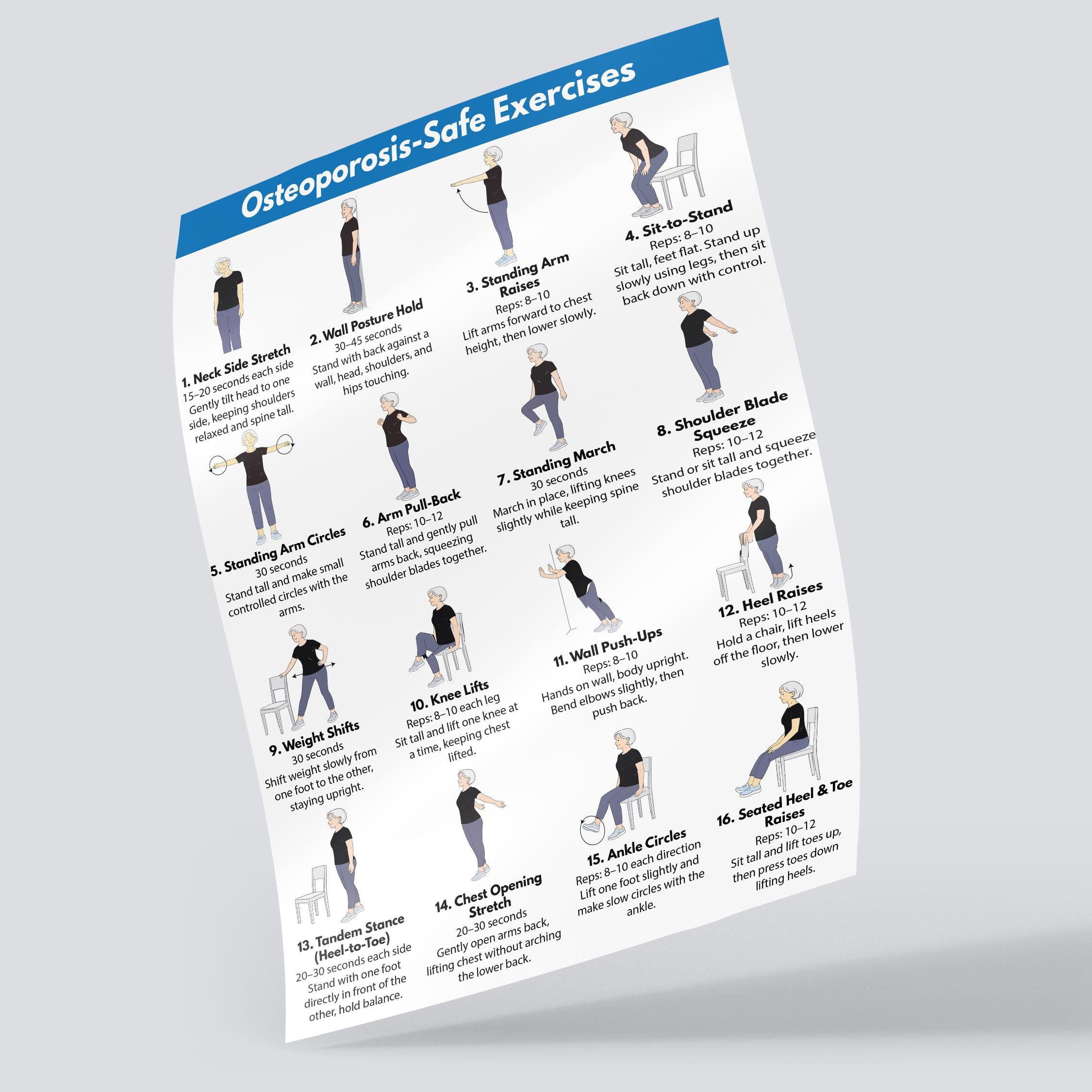 Osteoporosis Exercises PDF for Seniors, Bone Health Workout Printable ...